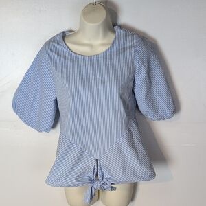 Gibson Striped Asymmetric Peplum Top